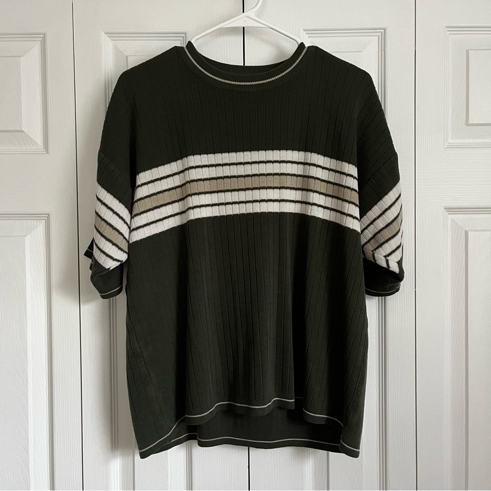Green Knit Striped T-Shirt